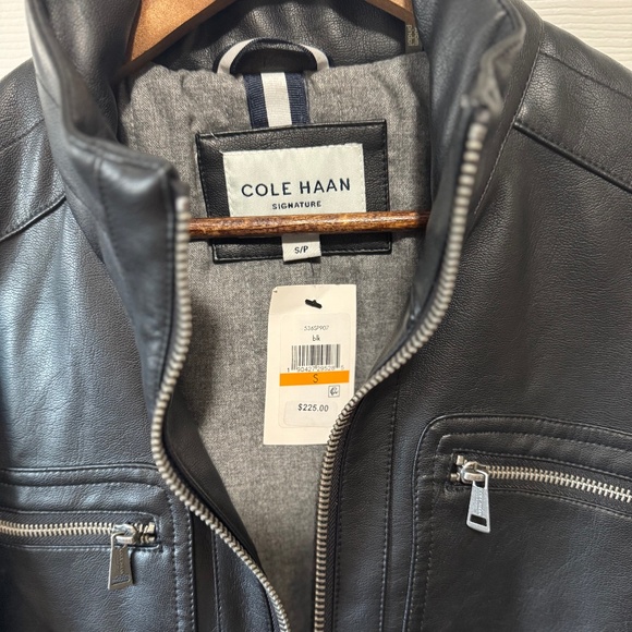 Men’s Black Leather Jacket (Small) - Cole Haan - Faux Leather - Picture 4 of 9